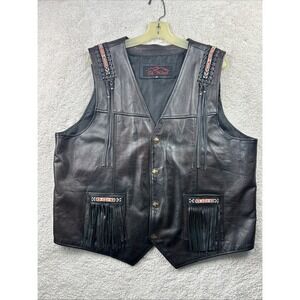 T4 West Leather‎ Vest Fringe Women's XL DARK BROWN Beads Native American READ
